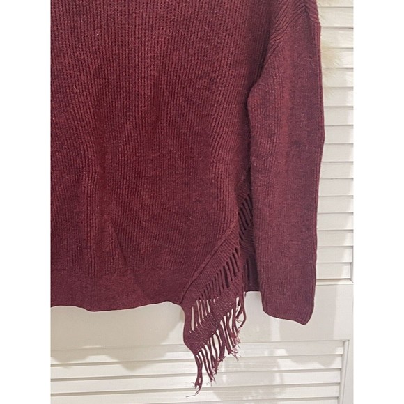 NIC + ZOE BURGUNDY FRINGE KNIT TRIM LONG SLEEVE SWEATER SMALL PETITE - Picture 5 of 10
